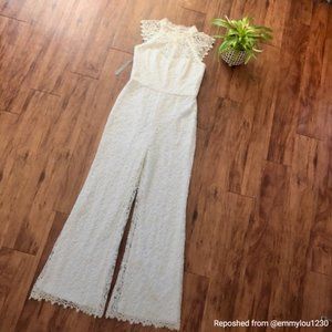 NWT ML Monique Lhuillier Cap Sleeve Lace Jumpsuit